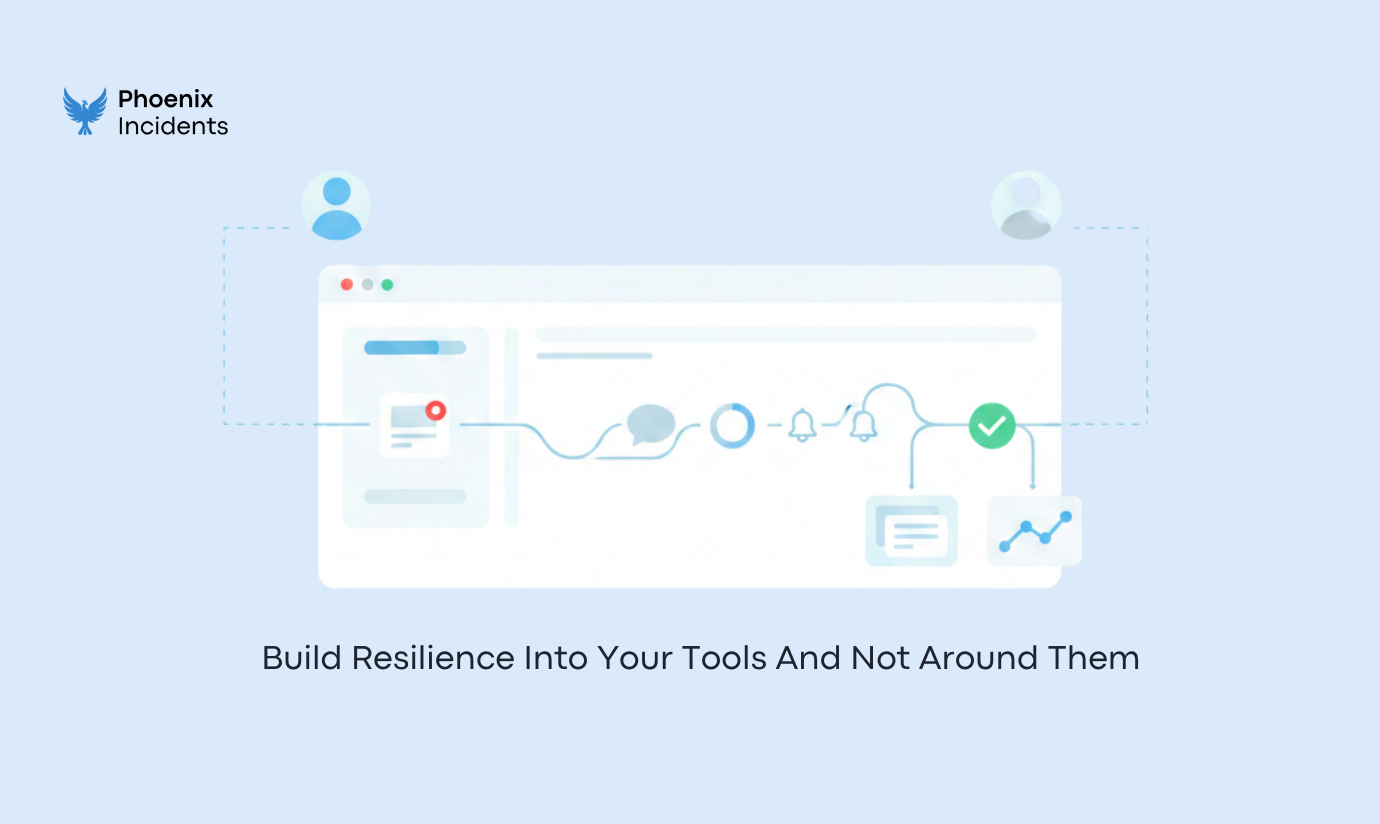 Phoenix Incidents diagram illustrating a resilient incident response workflow from alert to resolution and reporting.